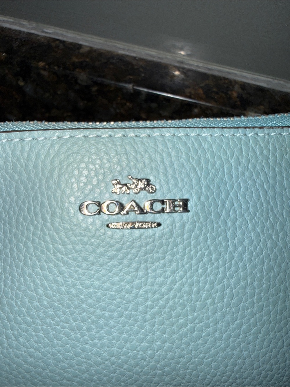 Coach double zip Pebble Leather Wristlet in Mint Blue - Picture 5 of 9